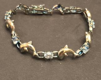 Sterling Silver Dolphin and Blue Topaz Bracelet - Stamped 925 China