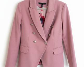 White House Black Market Pink Wool-Blend Double-Breasted Blazer