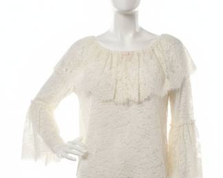 Cristina Off-the-Shoulder Lace Blouse with Ruffle Neck and Bell Sleeves