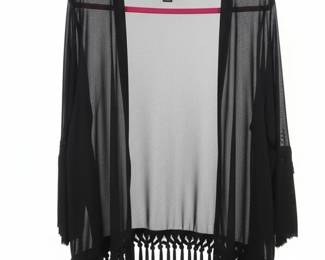 Bebe Black Sheer Fringe Kimono Cardigan