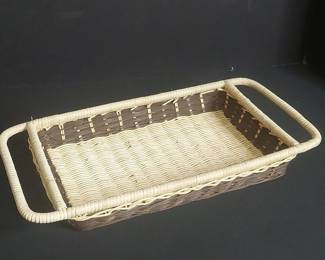Rectangular Two-Tone Woven Serving Tray with Handles