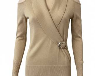 Cache Gold Shimmer Cold-Shoulder Sweater