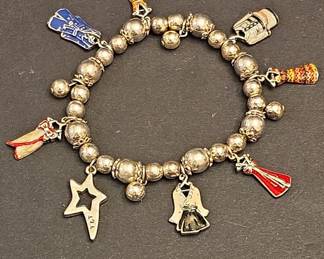 Vintage Sterling Silver Charm Bracelet with Enamel Dress Charms