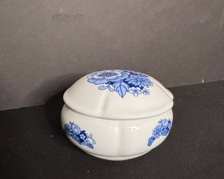 Blue and White Floral Porcelain Trinket Box