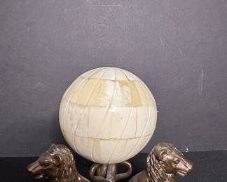 Vintage Inlaid Bone Globe on Lion Base