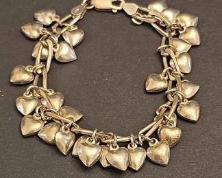 SU Italy Sterling Silver Heart Charm Bracelet