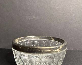 Vintage Cut Glass Bowl with Silver Plated Rim