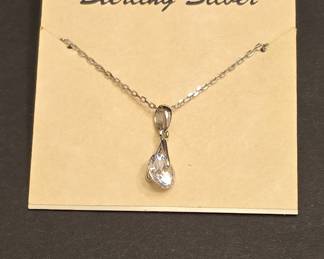 Sterling Silver Pear Cut Cubic Zirconia Pendant Necklace