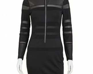Women's Black Long Sleeve Mesh Stripe Dress