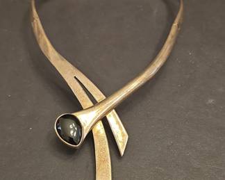 Mexican Sterling Silver and Onyx Torque Necklace