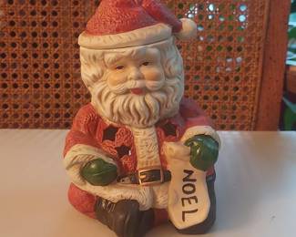 Vintage Santa Claus Ceramic Cookie Jar with Noel Scroll