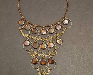 Vintage Faux Tortoiseshell and Gold-Tone Multi-Tiered Bib Necklace