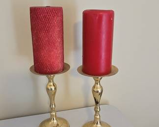 Pair of Brass Pillar Candle Holders