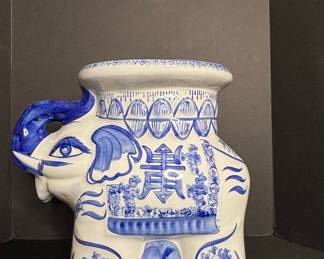 Bombay Company Blue and White Ceramic Elephant Garden Stool
