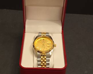Peugeot Two-Tone Gold Dial Fluted Bezel Watch