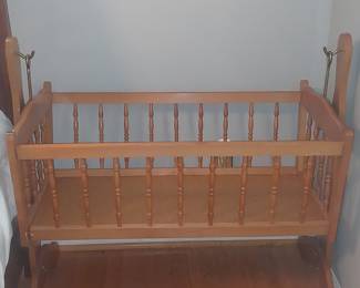 Vintage Jenny Lind Style Wooden Rocking Cradle