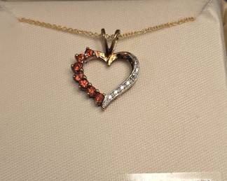 Genuine Garnet and Diamond Heart Pendant Necklace in 18kt Gold Over Sterling Silver