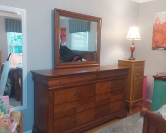 Collezione Europa 66" Cherry Contemporary Traditional Style Double Dresser with Mirror