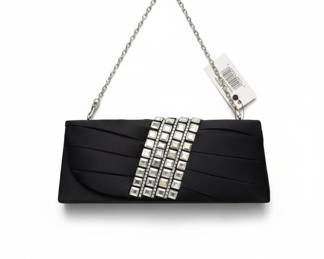 Black Satin Evening Clutch with Rhinestone Embellishment