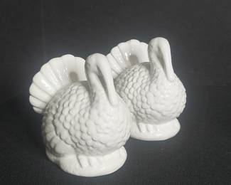 Vintage White Glazed Ceramic Turkey Salt and Pepper Shakers