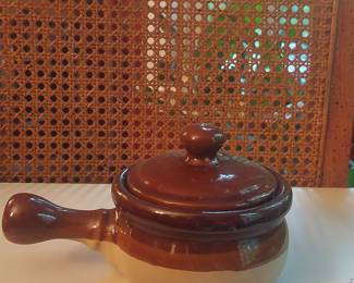 Vintage Two-Tone Ceramic French Onion Soup Crock with Lid