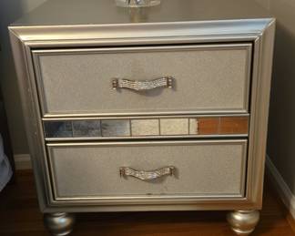 Glam Style Two-Drawer Mirrored Nightstand with Crystal Hardware