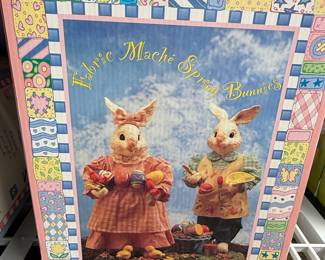 Fabric Mache Spring Bunnies Decorative Figures