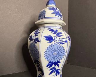 Blue and White Hexagonal Ceramic Ginger Jar