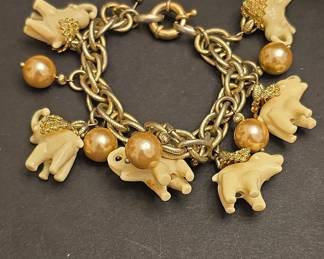 Vintage Napier Pink Glass Elephant Charm Bracelet