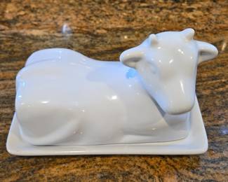 White Ceramic Cow Butter Dish