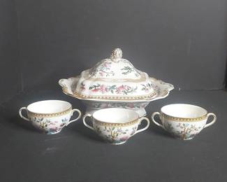 S. Hancock & Sons Indian Tree Opaque China Tureen and Cups