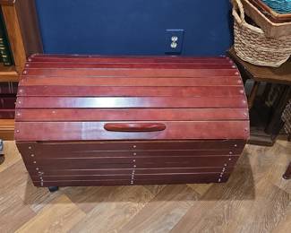 Vintage Slat-Style Roll-Top Bread Box Design Chest