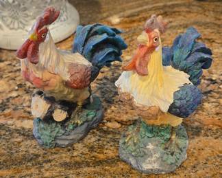 Vintage Resin Rooster Figurines