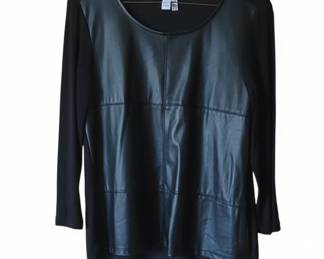 Jules & Leopold Faux Leather Mixed Media Top