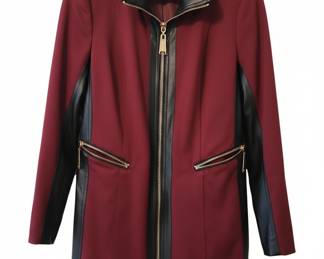 Lena Gabrielle Burgundy and Black Colorblock Faux Leather Moto Jacket