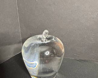 Clear Glass Apple Paperweight with Applied Stem