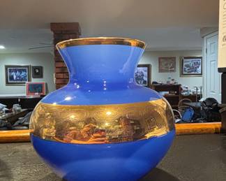 Cristallerie Italiane Cobalt Blue and 24k Gold Vase