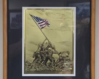 So Proudly We Hail Iwo Jima Foil Art with Colored Flag