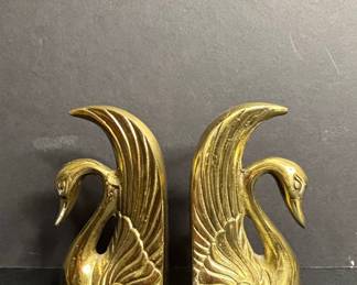 Vintage Solid Brass Swan Bookends