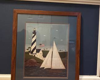 Warren Kimble "Coastal Breeze" Lighthouse and Sailboat Print