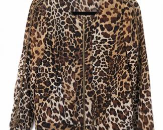 Cache Leopard Print Zip-Up Jacket