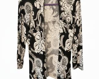 Cache Black and White Paisley Open Front Cardigan