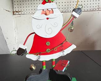 Decorative Metal and Wood Santa Claus Figure with Jingle Bells