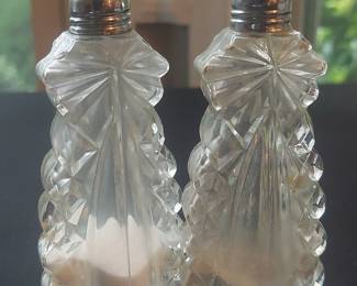 Vintage Cut Glass Salt and Pepper Shakers with Metal Caps