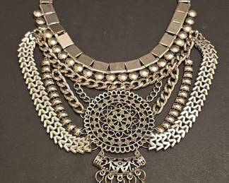 Boho Layered Statement Necklace with Teardrop Pendants