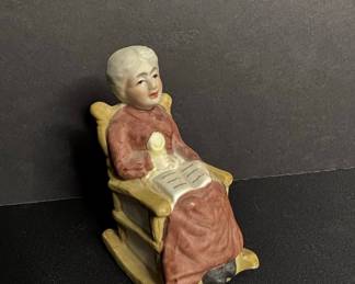 Vintage Porcelain Grandmother Reading in Rocking Chair Figurine - Japan