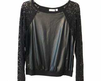 Bisou Bisou Michele Bohbot Faux Leather and Lace Top