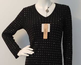 Bellini Black Beaded V-Neck Top