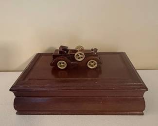 Vintage Wooden Jewelry Box with Carved Roadster Figurine