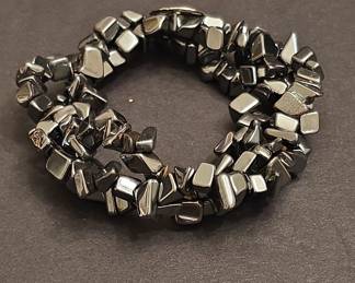 Faux Hematite Nugget Stretch Bracelet with Inspirational Charm